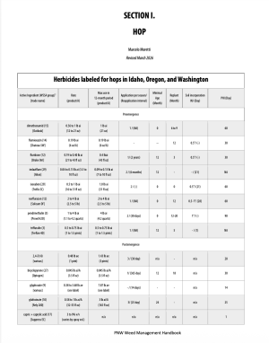 Herbicides labeled in hops in Idaho, Oregon, and Washington